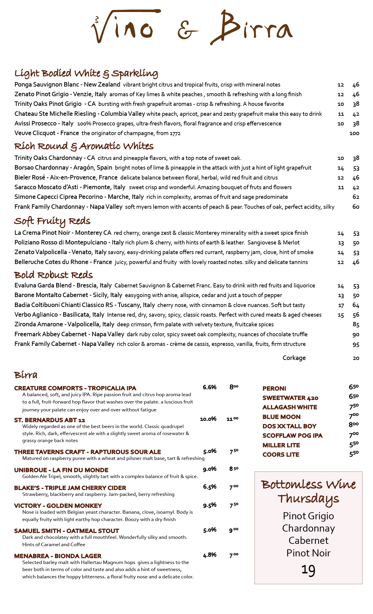 Wine & Beer Menu